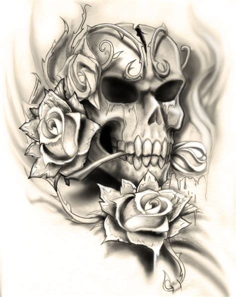 black and white skull and rose tattoo|rose and skull tattoo stencil.